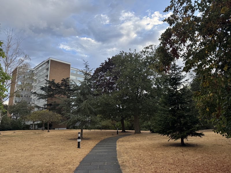 The Grange tower seen across its landscaped grounds